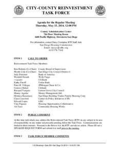 CITY-COUNTY REINVESTMENT TASK FORCE Agenda for the Regular Meeting Thursday, May 15, 2014, 12:00 PM County Administration Center 7th Floor Meeting Room