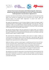 Statement from Consumers International, World Obesity Federation, World Cancer Research Fund International and UK Health Forum to the 136th Session of the World Health Organisation’s Executive Board on Agenda item 6.4 