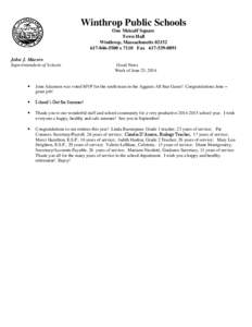 Winthrop Public Schools One Metcalf Square Town Hall Winthrop, Massachusetts[removed]5500 x 7110 Fax[removed]John J. Macero