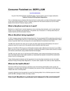 Consumer Factsheet on Beryllium