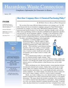 Hazardous Waste Connection Compliance Information for Generators in Kansas Summer 1999 Vol. 3, No. 2