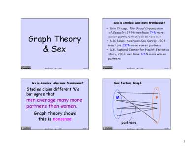 Sex in America: Men more Promiscuous?  •  Univ Chicago, The Social Organization of Sexuality, 1994: men have 74% more women partners than women have men •  NBC News, American Sex Survey, 2004: