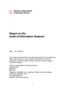 Northern Ireland Blood Transfusion Service Report on the Audit of Information Systems