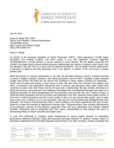 Letter to UnitedHealthcare About Narrow Networks