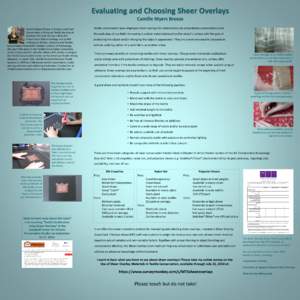 Evaluating and Choosing Sheer Overlays Camille Myers Breeze Camille Myers Breeze is Director and Chief Conservator at Museum Textile Services in Andover, MA. Camille has a BA in Art History from Oberlin College and an MA
