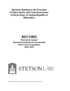 Questions Relating to the Protection of Mako Sharks and Trade Restrictions (Federal States of Alopias/Republic of Rhincodon)  RECORD