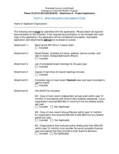 Riverside County Local Board Emergency Food and Shelter Program Phase): Attachment A - Project Application    PART C: EFSP REQUIRED DOCUMENTATION