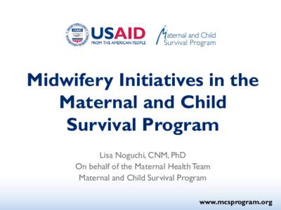 Midwifery Initiatives in the Maternal and Child Survival Program Lisa Noguchi, CNM, PhD On behalf of the Maternal Health Team Maternal and Child Survival Program