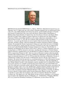 REGINALD ALLAN PATTERSON B.S.A  REGINALD ALLAN PATTERSON B.S.A., M.B.A., PH.D Dr. Allan Patterson passed away on