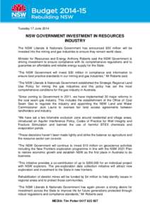 7.2 Minister Roberts - NSW Government Investment in Resources Industry