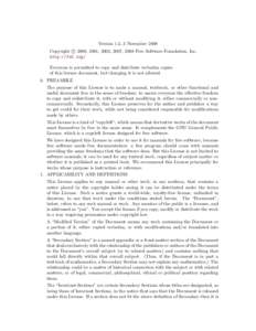 Version 1.3, 3 November 2008 c 2000, 2001, 2002, 2007, 2008 Free Software Foundation, Inc. Copyright http://fsf.org/ Everyone is permitted to copy and distribute verbatim copies of this license document, but changing it 