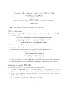 Examen M2R – Semantic web: from XML to OWL Partie Web sémantique Durée : 1h30 Tout document autorisé – Tous dispositifs de communication interdits Janvier 2011 Note : Lisez toutes les questions avec précaution av