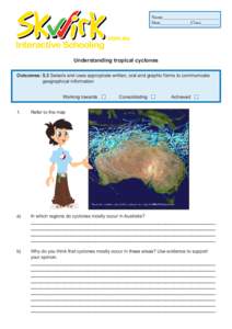 Name________________________ Date_____________Class________ Understanding tropical cyclones Outcomes: 5.3 Selects and uses appropriate written, oral and graphic forms to communicate