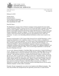 February 26, 2014 Timothy Hayes General Counsel Ocwen Financial Corporation 1661 Worthington Road, Suite 100 West Palm Beach, FL 33409