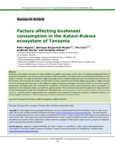Mongabay.com Open Access Journal - Tropical Conservation Science Vol.5 (4):[removed], 2012  Research Article Factors affecting bushmeat consumption in the Katavi-Rukwa