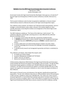 Highlights from the 2009 Puget Sound Georgia Basin Ecosystem Conference  February 8‐11, 2009  Seattle, Washington, USA    Environment Canada the Puget Sound Partnership (Wa