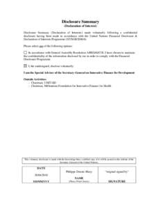 Philippe Douste-Blazy / Millennium Foundation / Unitaid / Politics of France / Ethics / Confidentiality / United Nations / Malaria / Tuberculosis / Government of France