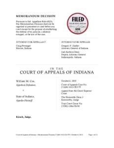 MEMORANDUM DECISION Pursuant to Ind. Appellate Rule 65(D), this Memorandum Decision shall not be regarded as precedent or cited before any court except for the purpose of establishing the defense of res judicata, collate