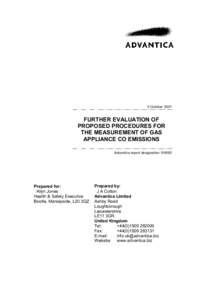 R4565 FURTHER EVALUATION OF PROPOSED PROCEDURES FOR THE MEASUREMENT OF GAS APPLIANCE CO EMISSIONS