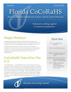 Newsletter  December 2009 Florida CoCoRaHS The Community Collaborative Rain, Hail & Snow Network
