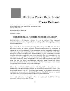 EGPD Press Release - Driver Killed In Three Vehicle Collision