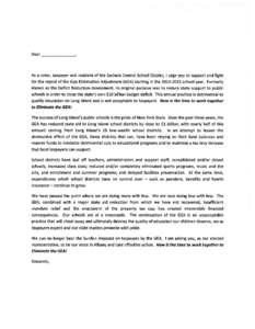 Dear ____________  ~ As a voter, taxpayer and resident of the Sachem Central School District, I urge you to support and fight for the repeal of the Gap Elimination Adjustment (GEA) starting in the[removed]school year. 