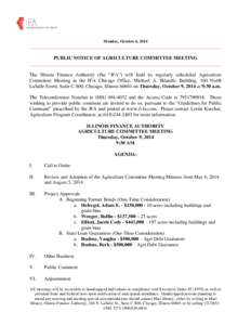 Monday, October 6, 2014  ______________________________________________________________________________ PUBLIC NOTICE OF AGRICULTURE COMMITTEE MEETING _____________________________________________________________________