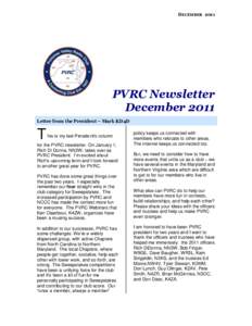 DECEMBERPVRC Newsletter December 2011 Letter from the President – Mark KD4D