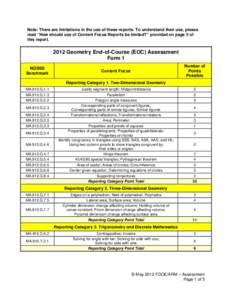 Note: There are limitations in the use of these reports. To understand their use, please read “How should use of Content Focus Reports be limited?” provided on page 5 of this report[removed]Geometry End-of-Course (EOC)