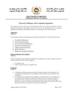Microsoft Word - IEC LGL approved Regulation on Electoral Challanges and Complaints English.doc