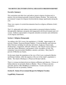 MAURITIUS 2012 International Religious Freedom Report