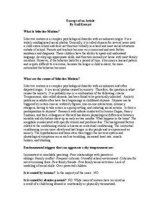 Anxiety disorders / Childhood psychiatric disorders / Oral communication / Emotions / Selective mutism / Elective mutism / Shyness / Phobia / Muteness / Psychiatry / Abnormal psychology / Mental health