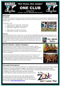 ‘One Vision, One Jumper’  ONE CLUB NEWSLETTER In Season - Issue 14 - Wednesday 26th June 2013