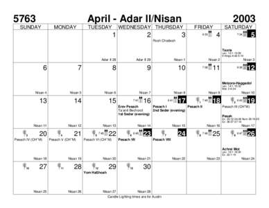 5763  April - Adar II/Nisan SUNDAY