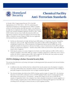 Government / Safety / United States Department of Homeland Security / Chemical Facility Anti-Terrorism Standards / Public safety