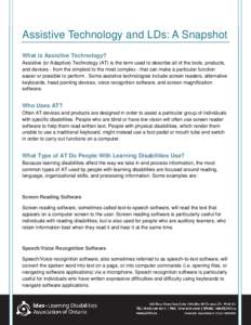 Assistive Technology and LDs: A Snapshot Page 1 of 2