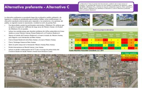 La Alternativa C tiene el puntaje total más elevado y satisfaría de la mejor manera el propósito y la necesidad del proyecto, así como también los estándares de ingeniería y diseño del ODOT y Oklahoma City, y min