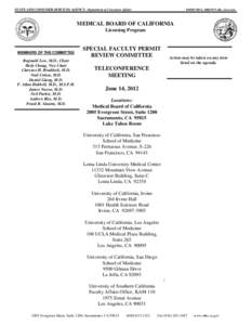 STATE AND CONSUMER SERVICES AGENCY- Department of Consumer Affairs  EDMUND G. BROWN JR., Governor MEDICAL BOARD OF CALIFORNIA Licensing Program