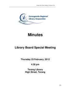 Minutes CRLC Board Meeting 23 FebruaryMinutes Library Board Special Meeting  Thursday 23 February, 2012