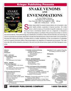 Krieger Publishing Presents  SNAKE VENOMS AND  ENVENOMATIONS