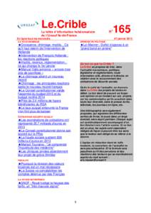 Le.Crible La lettre d’information hebdomadaire de l’Urssaf Ile-de-France En ligne tous les mercredis LA VIE ECONOMIQUE