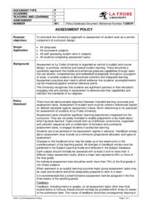 DOCUMENT TYPE ACADEMIC TEACHING AND LEARNING ASSESSMENT NUMBER