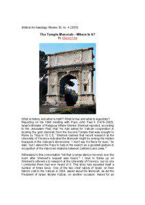 Biblical Archaeology Review 30, no. 4 (2005)   The Temple Menorah—Where Is It? 
