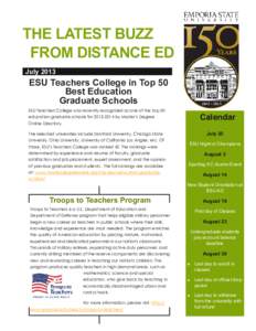THE LATEST BUZZ FROM DISTANCE ED July 2013 ESU Teachers College in Top 50 Best Education