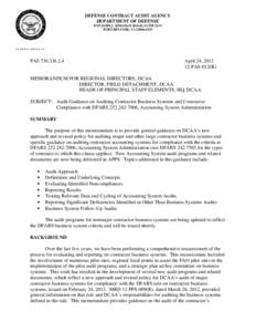 DEFENSE CONTRACT AUDIT AGENCY DEPARTMENT OF DEFENSE 8725 JOHN J. KINGMAN ROAD, SUITE 2135 FORT BELVOIR, VA[removed]IN REPLY REFER TO