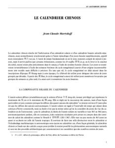 LE CALENDRIER CHINOIS  LE CALENDRIER CHINOIS Jean-Claude Martzloff