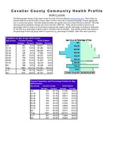 Cavalier County Community Health Profile POPULATION The Demographic Section of this report comes from the US Census Bureau (www.census.gov). Most tables are derived either from the full (100%) census taken in 2010 or fro