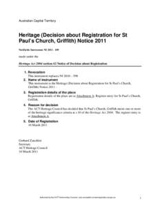 Australian Capital Territory  Heritage (Decision about Registration for St