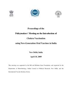 Proceedings of the Policymakers’ Meeting on the Introduction of Cholera Vaccination using New-Generation Oral Vaccines in India  New Delhi, India