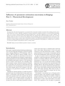 Influence of parameter estimation uncertainty in Kriging: Part 1– Theoretical development Hydrology and Earth System Sciences, 5(2), 215–223